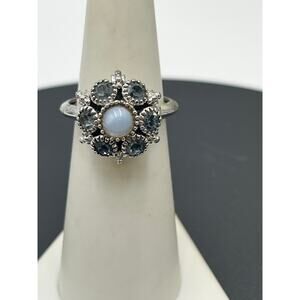 Avon‎ Vintage 1974 Blue Glass Crystal Moonglow Magic Cluster Flower Ring ADJ 5.5